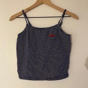 navy and white striped “t’aime” cami